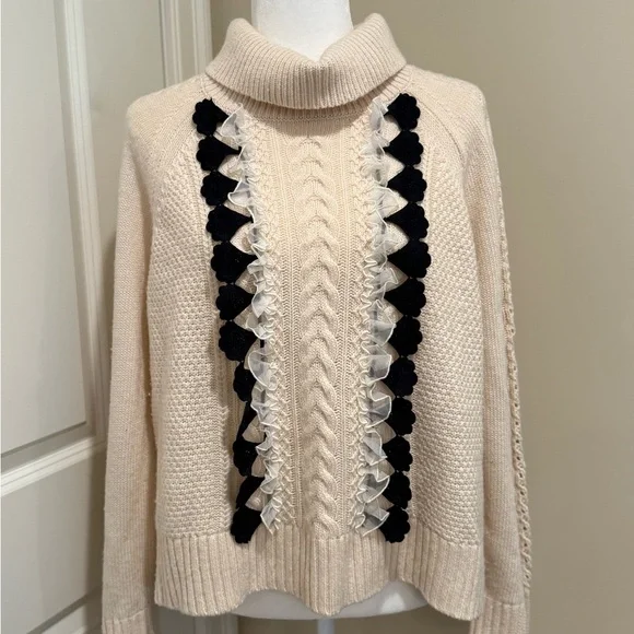 J. Crew cowl neck sweater in cream with navy/lace detail Size XL PRELOVED - Picture 1 of 9